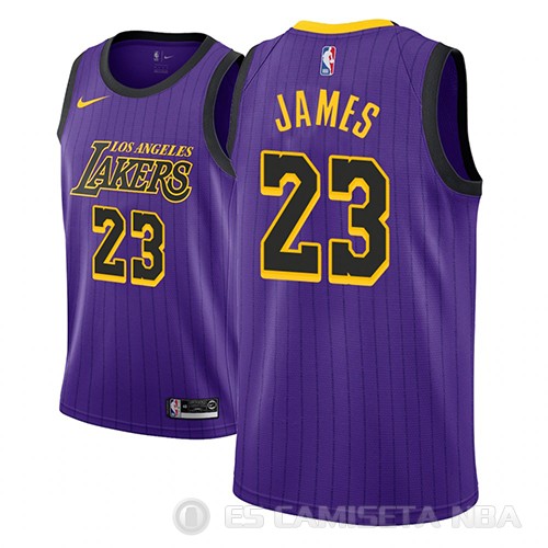 Camiseta Lebron James #23 Los Angeles Lakers Ciudad 2018 Violeta - Haga un click en la imagen para cerrar